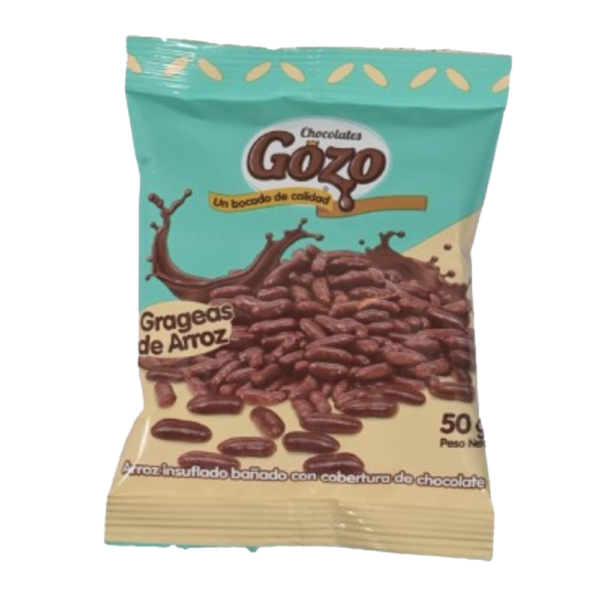 Grageas de Arroz bañados con delicioso chocolate “Gozo” 50g